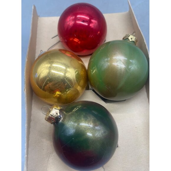 vintage Christmas bulb ornaments glass set of 4 hand decorated circle red READ - Picture 1 of 5